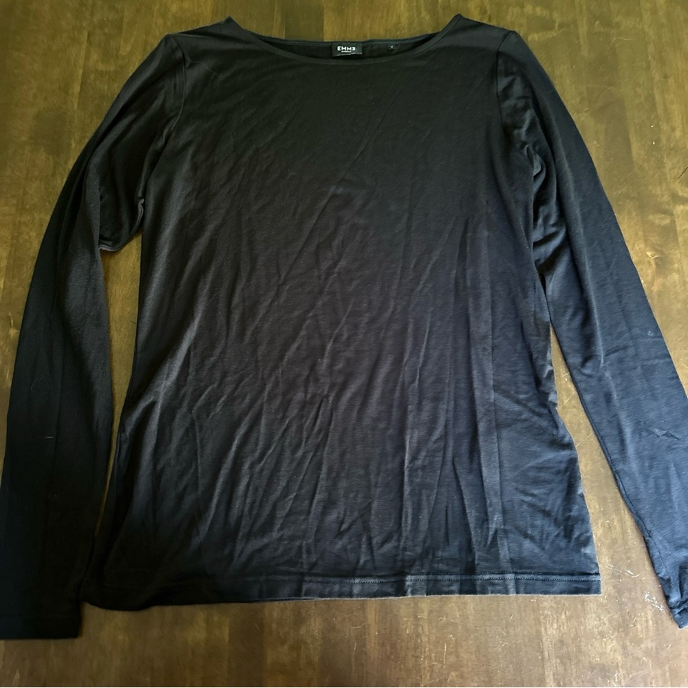 Emme Marella Large Black Long Sleeve Top Tee Stretch‎ Comfort Lounge Lightweight